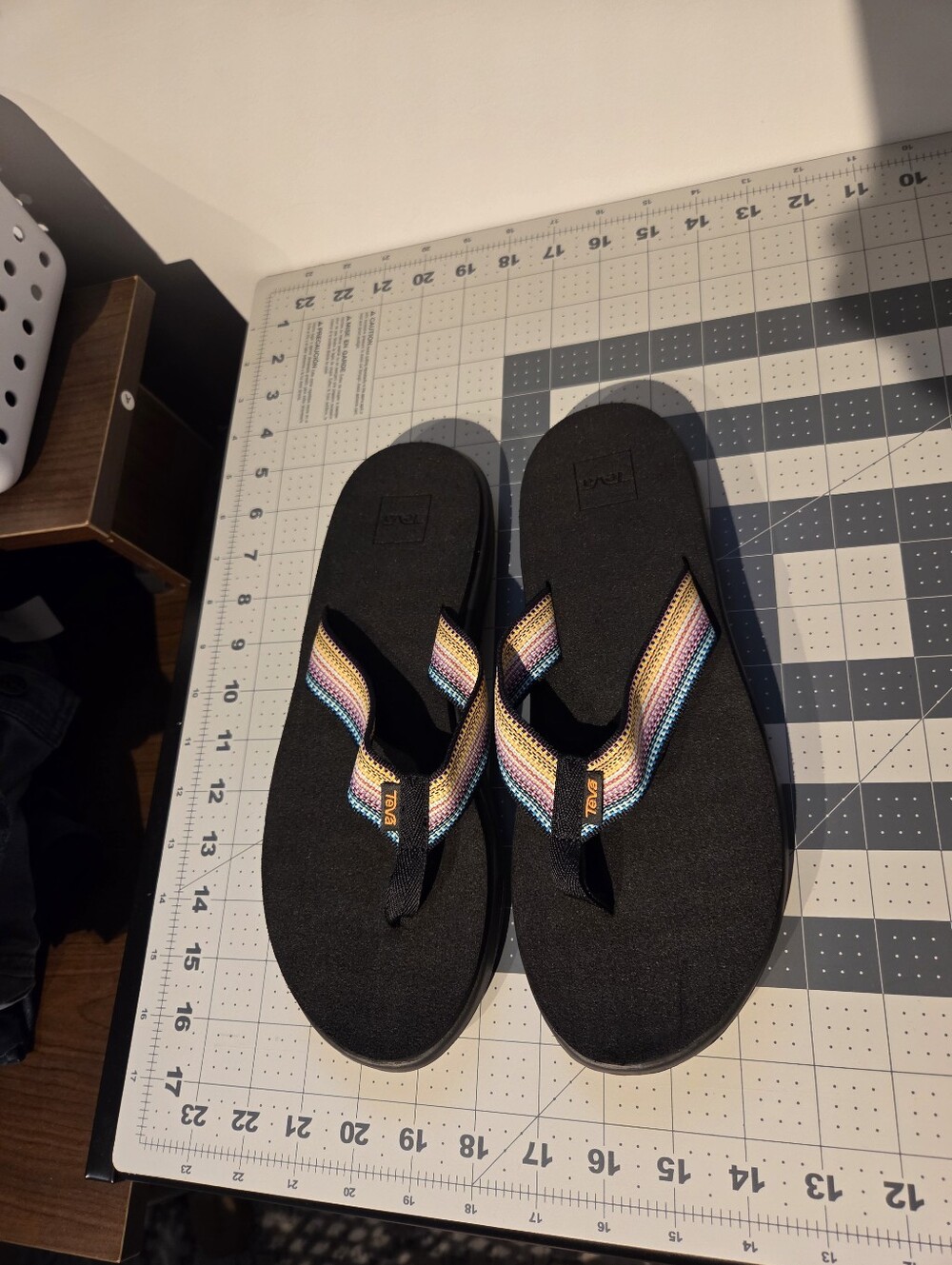 Teva Black Flip Flops with Rainbow Straps